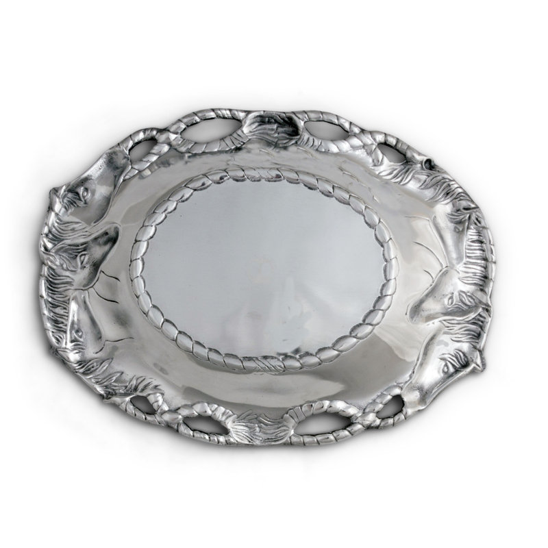 Handcrafted Aluminum Equestrian Horse Oval Tray with Rope Detail