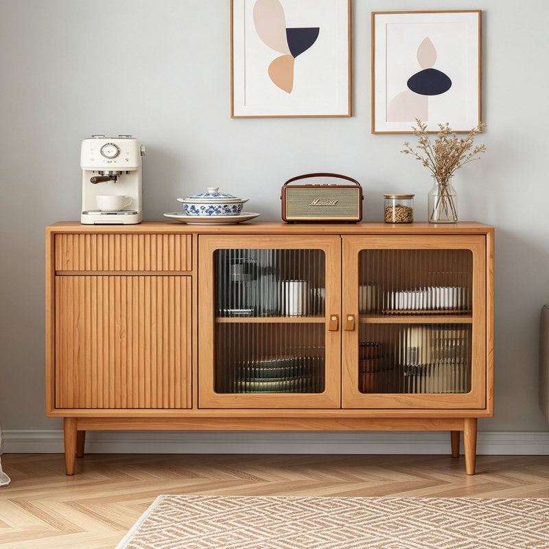 Buffet de rangement multifonctionnel en bois massif, H 33,46 po x l 62,99 po x P 15,74 po