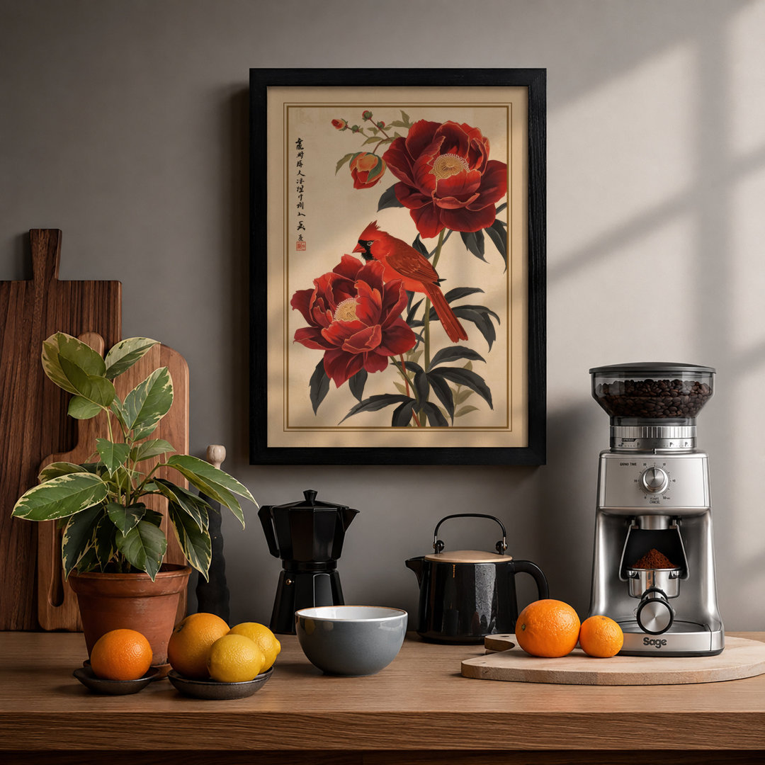 Peonies in Ink Botanical - Framed Print