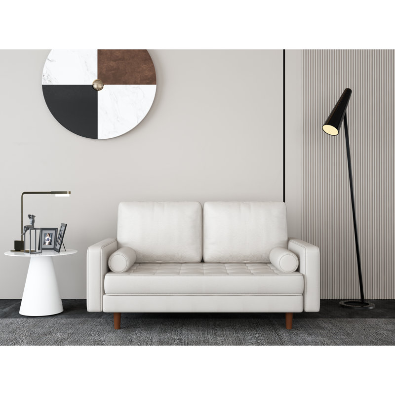 Germania 59" Leather Upholstery Square Arm Loveseat, White Faux Leather