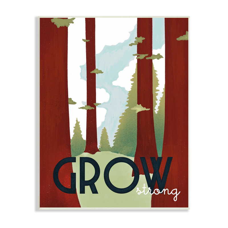 «Grow Strong Forest Trees Pines Landscape Motivation Motation XXL Black», estampe numérique encadrée, art texturé par Daphne Polselli