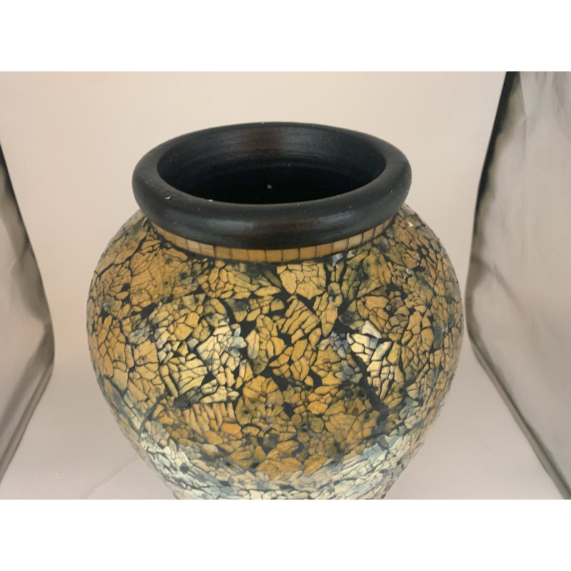 Zorigs Floor Vase, 24 Inch Mosaic Vase – Tall Cylinder Made of Terracotta with Golden Yellow and Black Glass Mosaic Pieces – Handcrafted Decorative Home Décor Accent Piece for Bedroom, Living Room