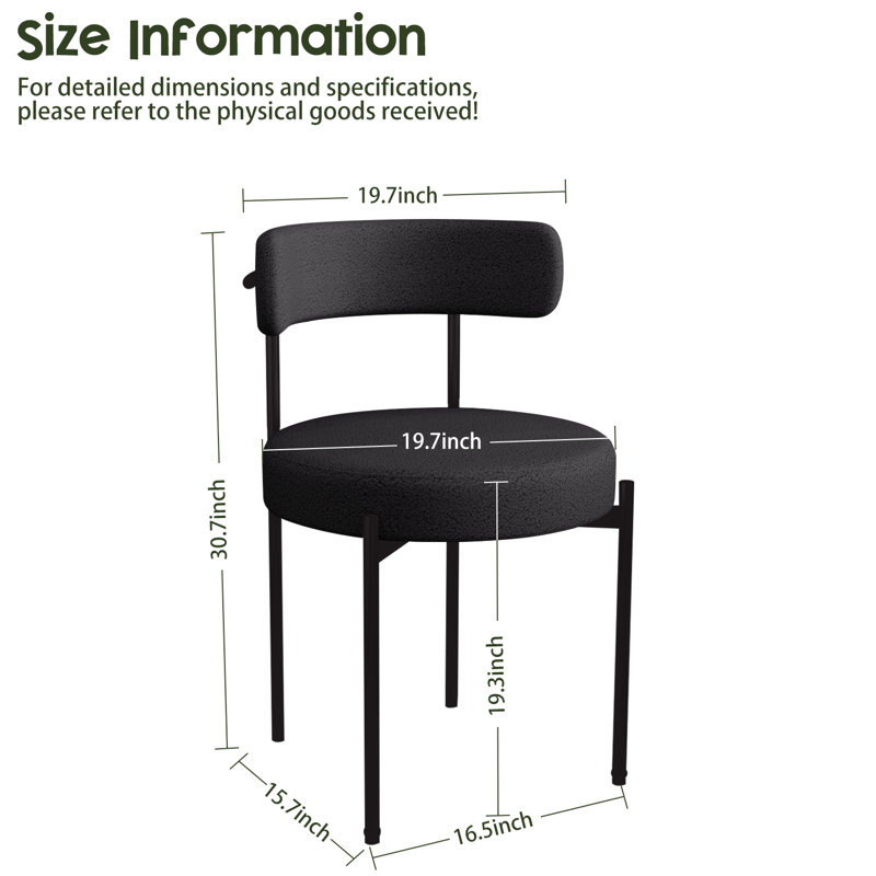 Boucle Dining Chairs Teddy Upholstered Dining Room Chairs Kitchen Chair With Metal Legs Mid Century Modern Chair For Dining Room, Kitchen