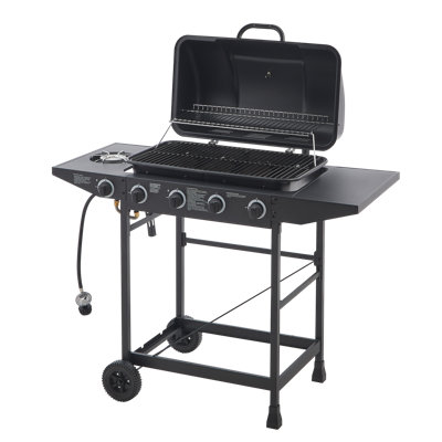 4 Burner Propane Gas Grill, 42,000 Btu, Stainless Steel, Enamel Coated Grates, And Side Tables For Outdoor Cooking