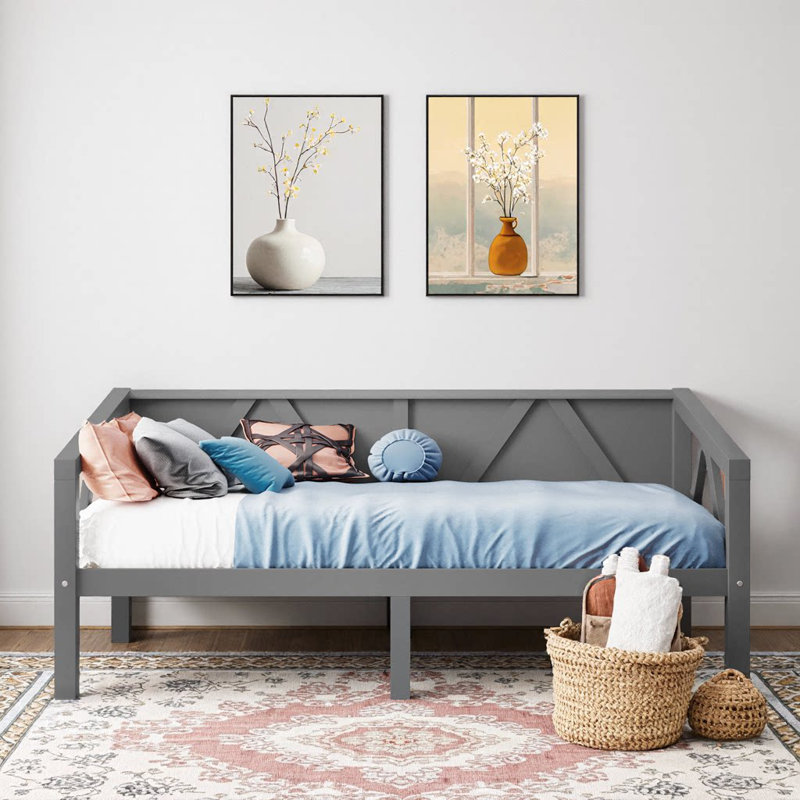 White Solid Wood Twin Daybed with Under-Bed Storage & Sofa-Style Design, Gray