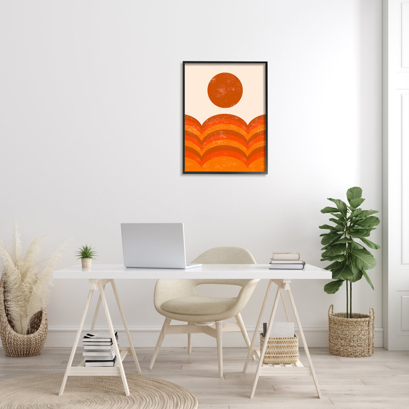 «Warm Summer Sun Landscape», Orange Mountain Hills, art numérique sur estampe numérique par Daphne Polselli
