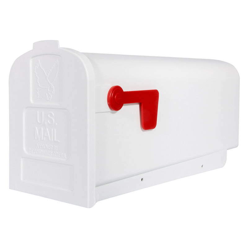 White Plastic Medium Rural Mailbox with Red Flag