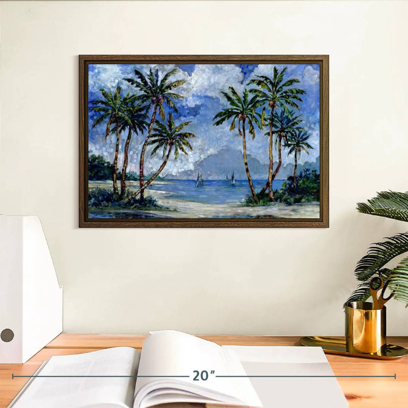 Impressions of Palms II, 13 po x 9 po, Cadre flottant noyer