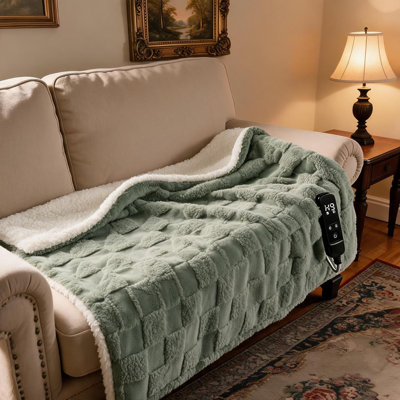 15 lbs Heated Weighted Blanket for Adults, 48x72 Electric Throw Memory Controller & Milk Fleece, Green