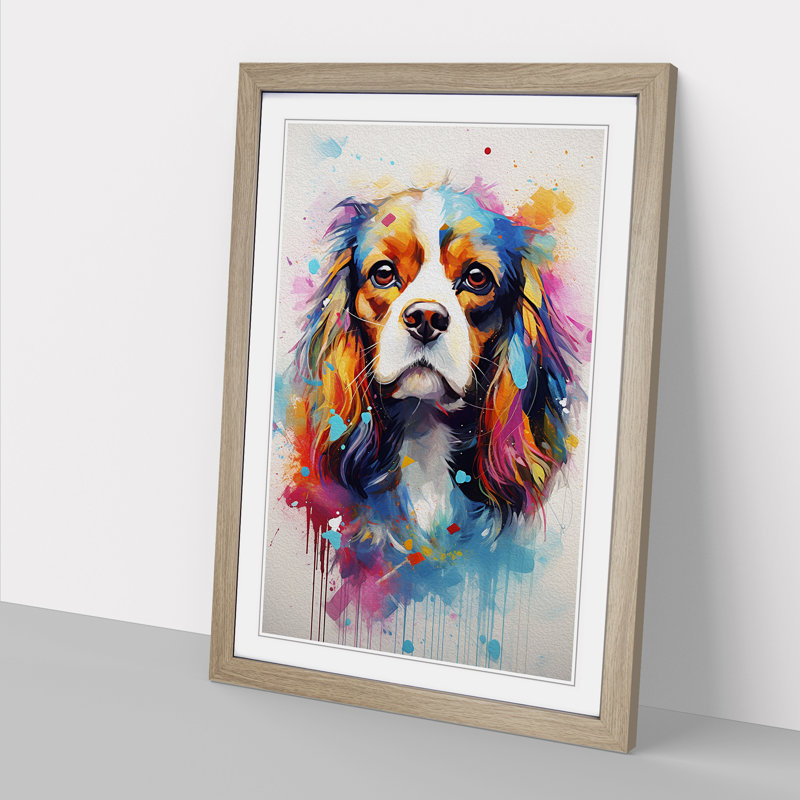 Cavalier King Charles Spaniel Futurism - Single Picture Frame Print on Wood, 46cm H x 34cm W x 2cm D, Oak Framed