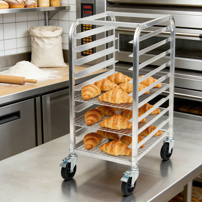 Panier commercial à 10 niveaux avec freins, chariot de rangement pour cuisine en aluminium robuste homologué NSF avec roulettes pivotantes d'une capacité de 400 lb