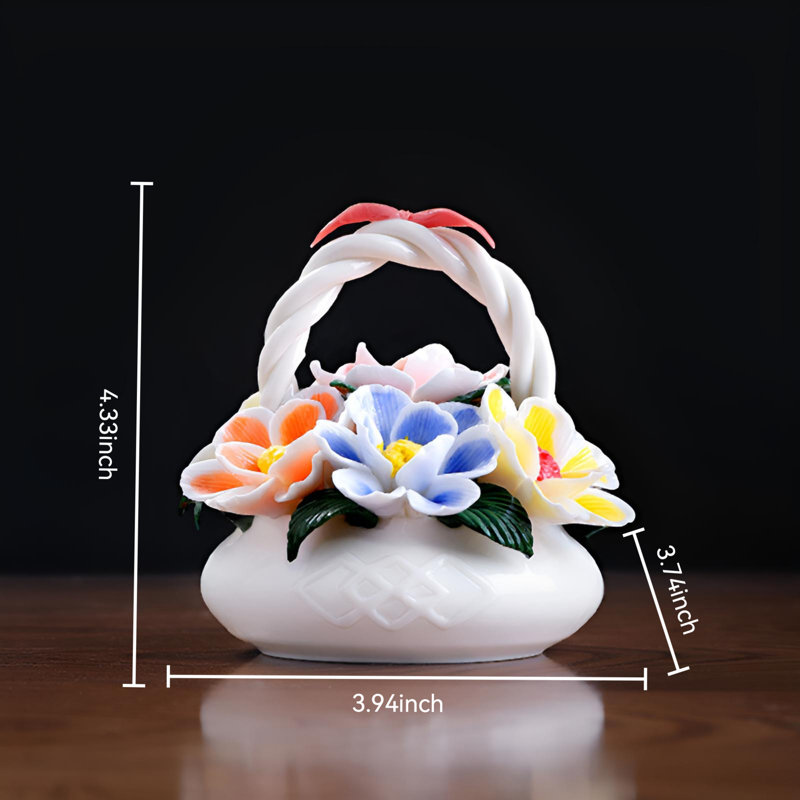 Ornement en forme de panier de fleurs en céramique de style chinois fabriqué à la main
