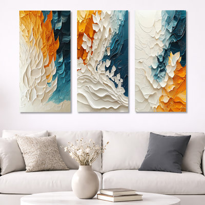 Biomorphism Wave to Sand Migration I – Abstract Metal Print Wall Art Set of 3