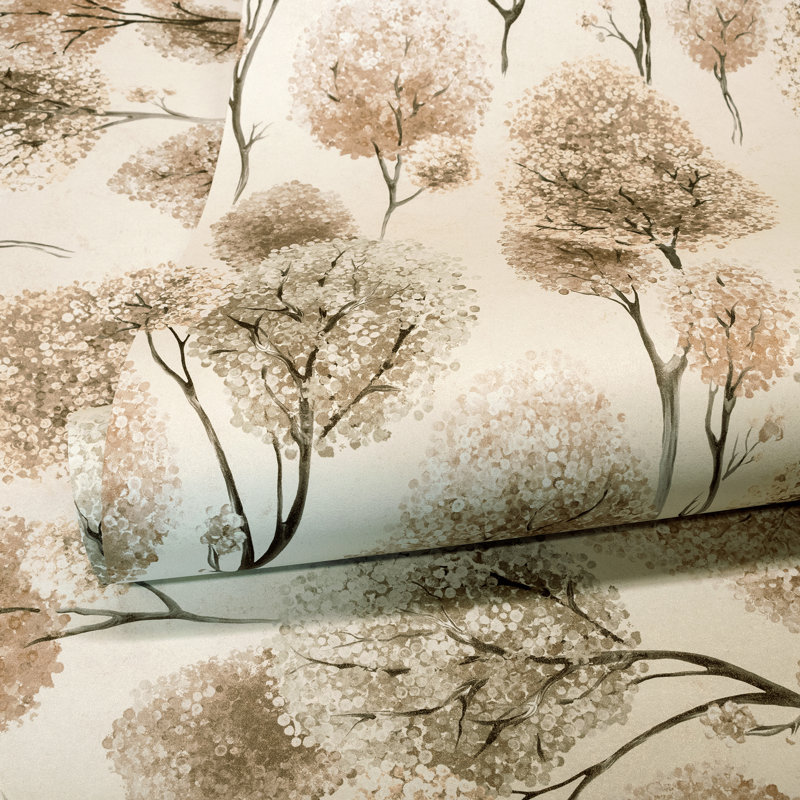 Julie Feels Home Collection Glitter/Shimmer Large Tilia Trees Wallpaper Roll, Cord Cream