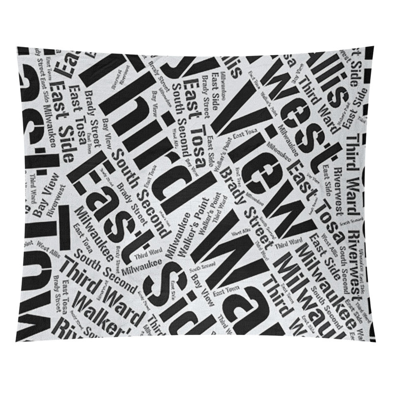 Tapisserie de polyester districts, art word, Noir, H 27,5 po x l 37,5 po, Milwaukee
