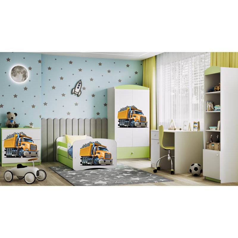 Cicero Drawer Convertible Bed and Mattress, Toddler (70 x 140 cm), Green/White