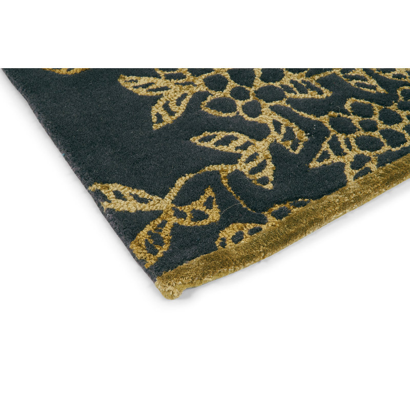 Hand Tufted Floral Area Rug in Charcoal/Gold, Rectangle 3'11" x 5'11"