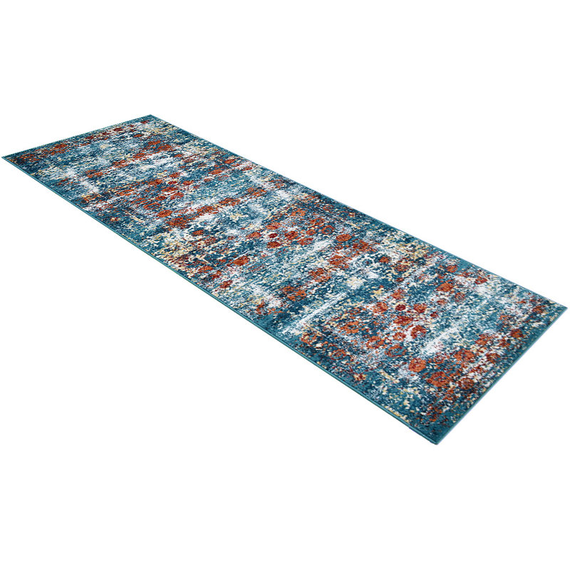 Crayton Machine Made Heatset Polypropylene Area Rugs - Runner, Blue Color, Oriental Design, Low Pile Machine Made Area Rugs for Living Room, Bed Room