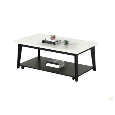 Table basse rectangulaire de style contemporain avec tablette de rangement inférieure en marbre