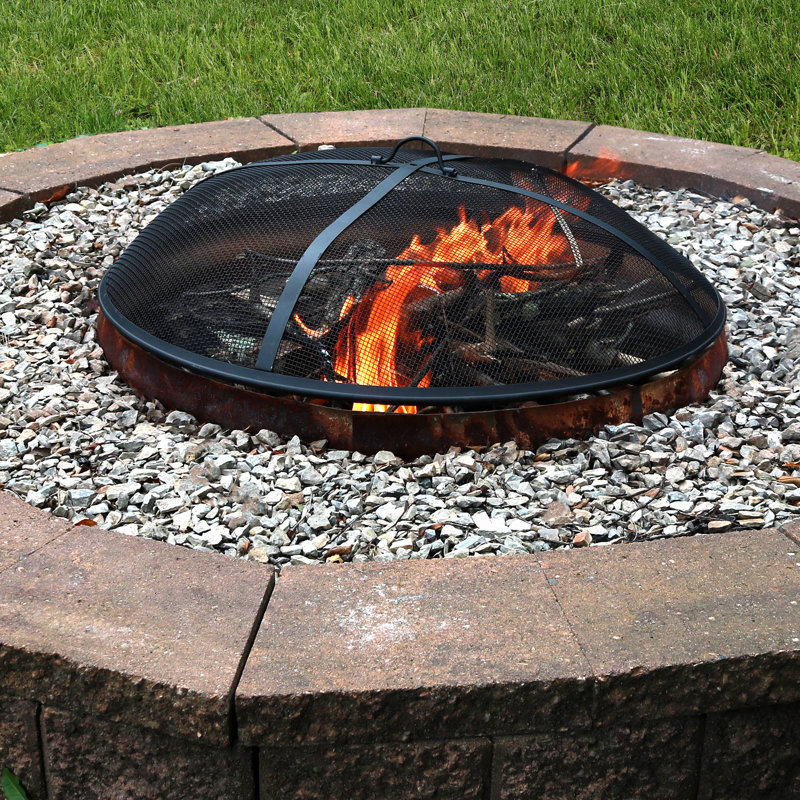 40-Inch Black Steel Mesh Fire Pit Spark Screen with Handle