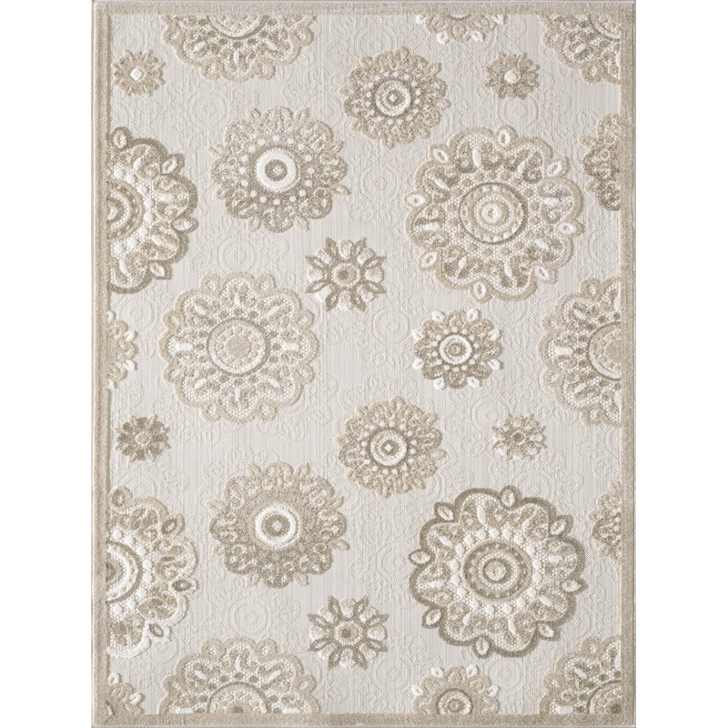 Floral Machine Woven Indoor / Outdoor Area Rug, Rectangle 7'10" x 9'10", Taupe
