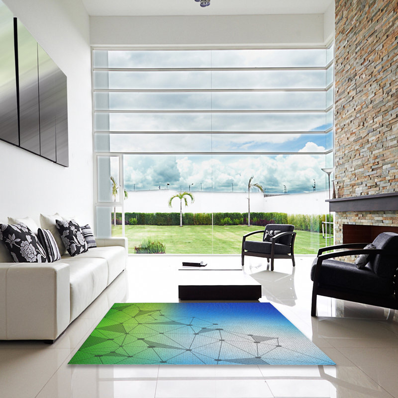 Tapis décoratif bleu géométrique, Carré 8 pi