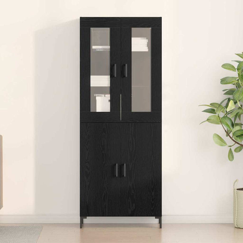 Sideboard With Wall Cabinet Wood, Black Oak