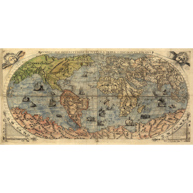Universale Descrittione Di Tutta La Terra by Paolo Forlani - Wrapped Canvas Painting, 60cm H x 120cm W x 4cm D