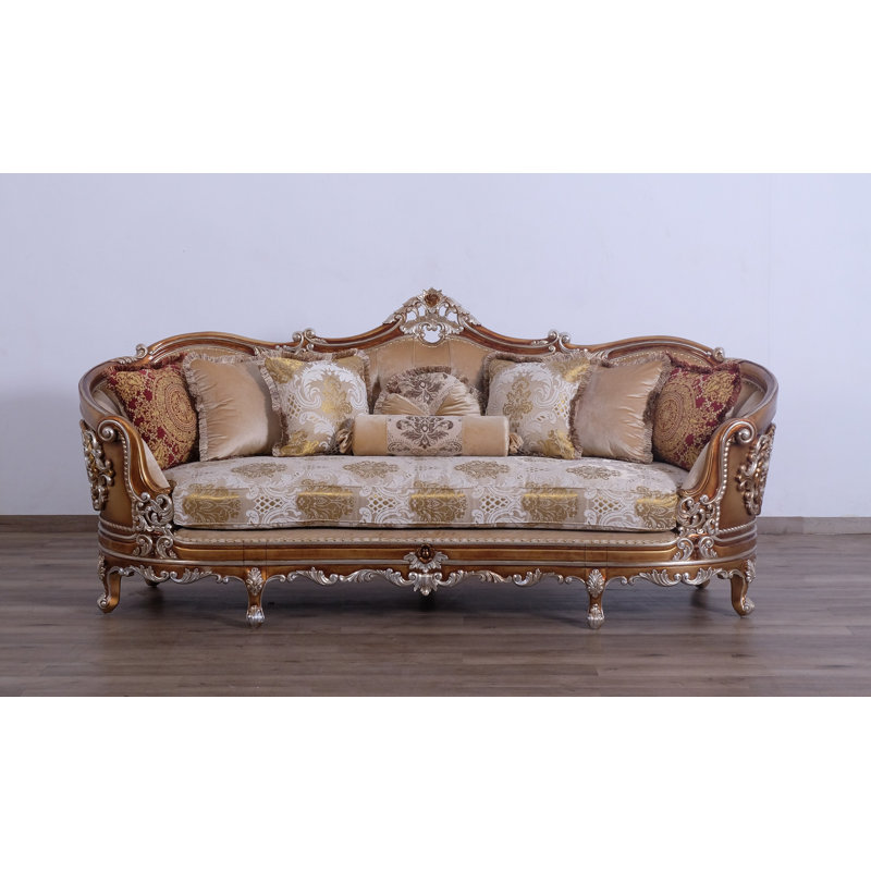 3 Piece Saint Germain Living Room Set, Gold/Beige/Light Brown