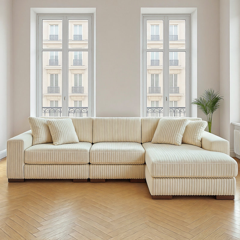 Lindyn 3 - Piece Upholstered Sectional, Cream Polyester, Right Hand Facing