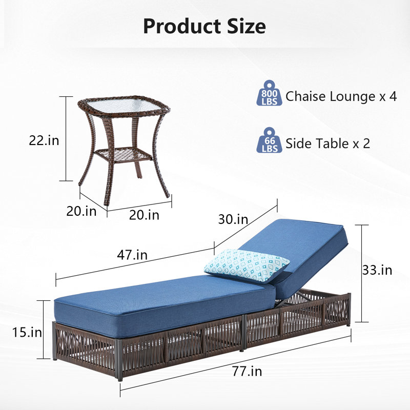 Ensemble de chaises longues d'extérieur 3 pièces avec table d'appoint Mirari, Bleu