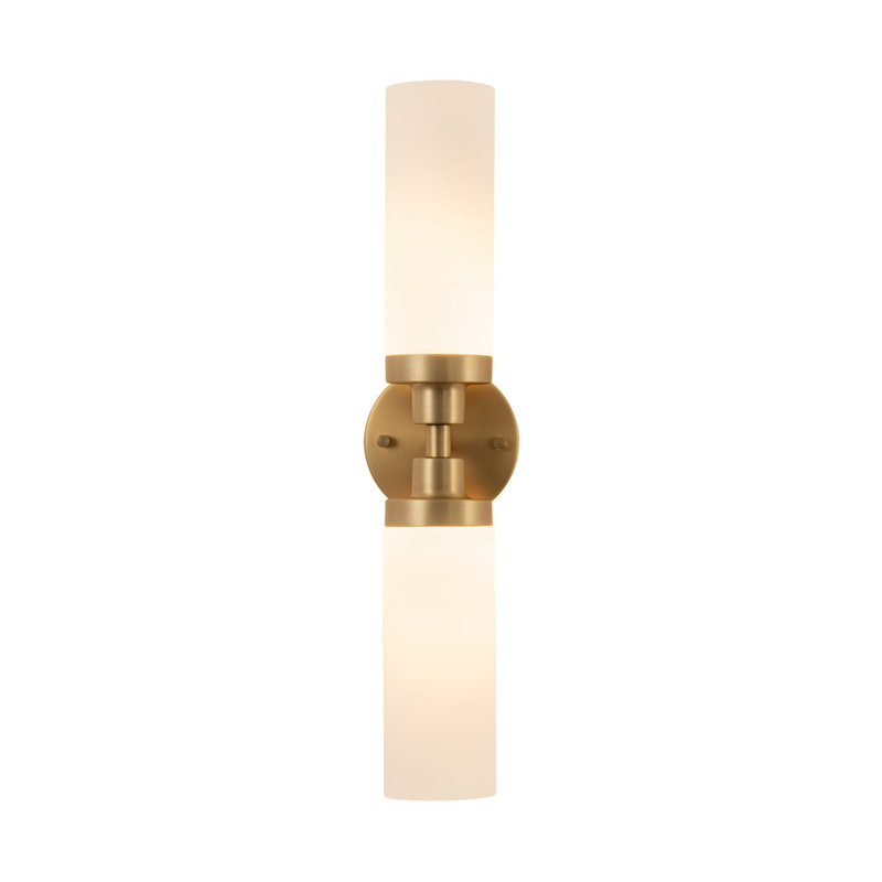 2-Light Dimmable Cylinder Glass Vanity Light, Brushed Gold