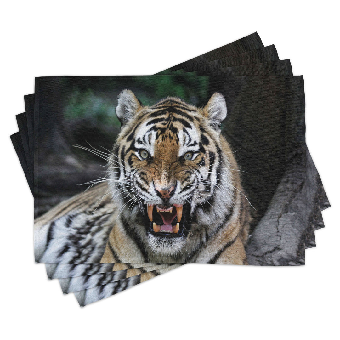 Platzdeckchen 4er-Set, Brüllender Tiger Wildlife, Multicolor