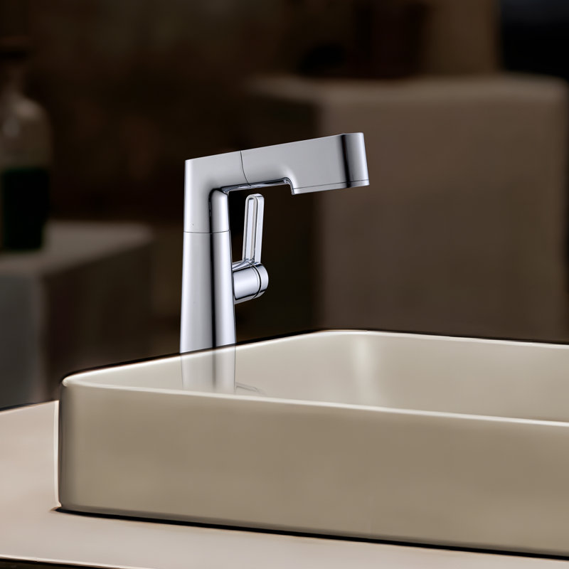 Single Hole Bathroom Faucet with Pull-Out Sprayer & LED Temperature Display – 360° Swivel, 3-Mode Spray, cUPC, Modern Sink Faucet (Matte Black / Brushed Nickel)