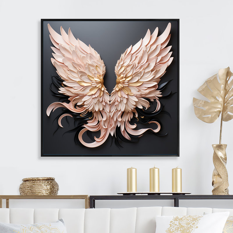 Décoration murale ailes d'ange minimalisme - Femme déesse, H 16 po x l 16 po x P 1 po, Cadre flottant noir