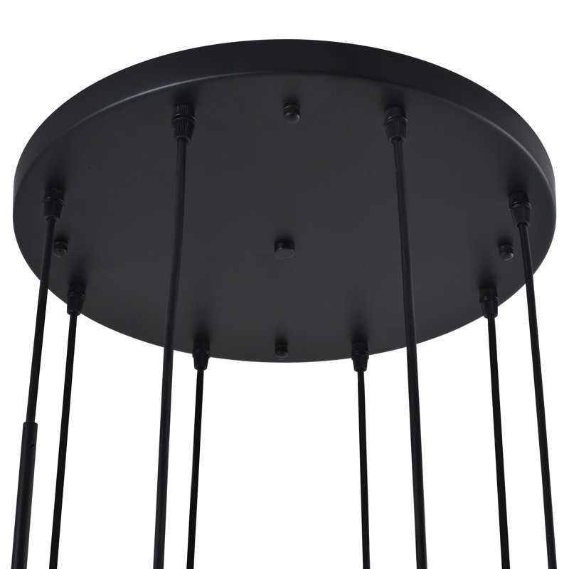 Grandy - lustre à 8 lumières 18,5 po - noir avec accent en laiton brossé - abat-jour en verre de style albâtre