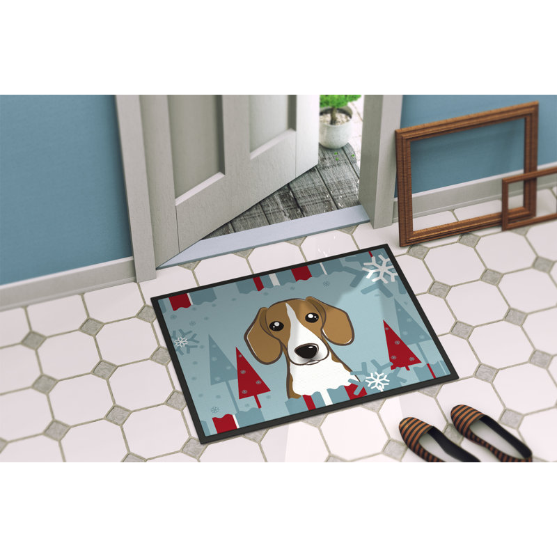 Tapis d'extérieur antidérapant Jennah Winter Holiday Beagle, 2 pi x 3 pi