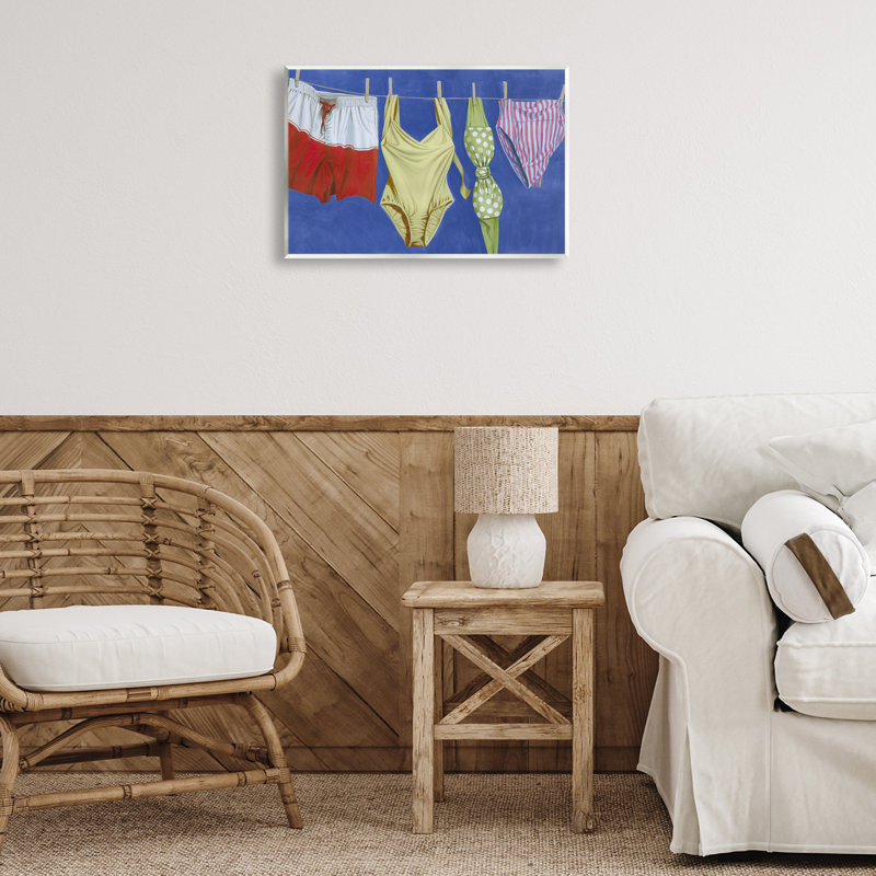 Ensemble de maillots de bain sur corde à linge, art par Grace Popp, H 13 po x l 19 po