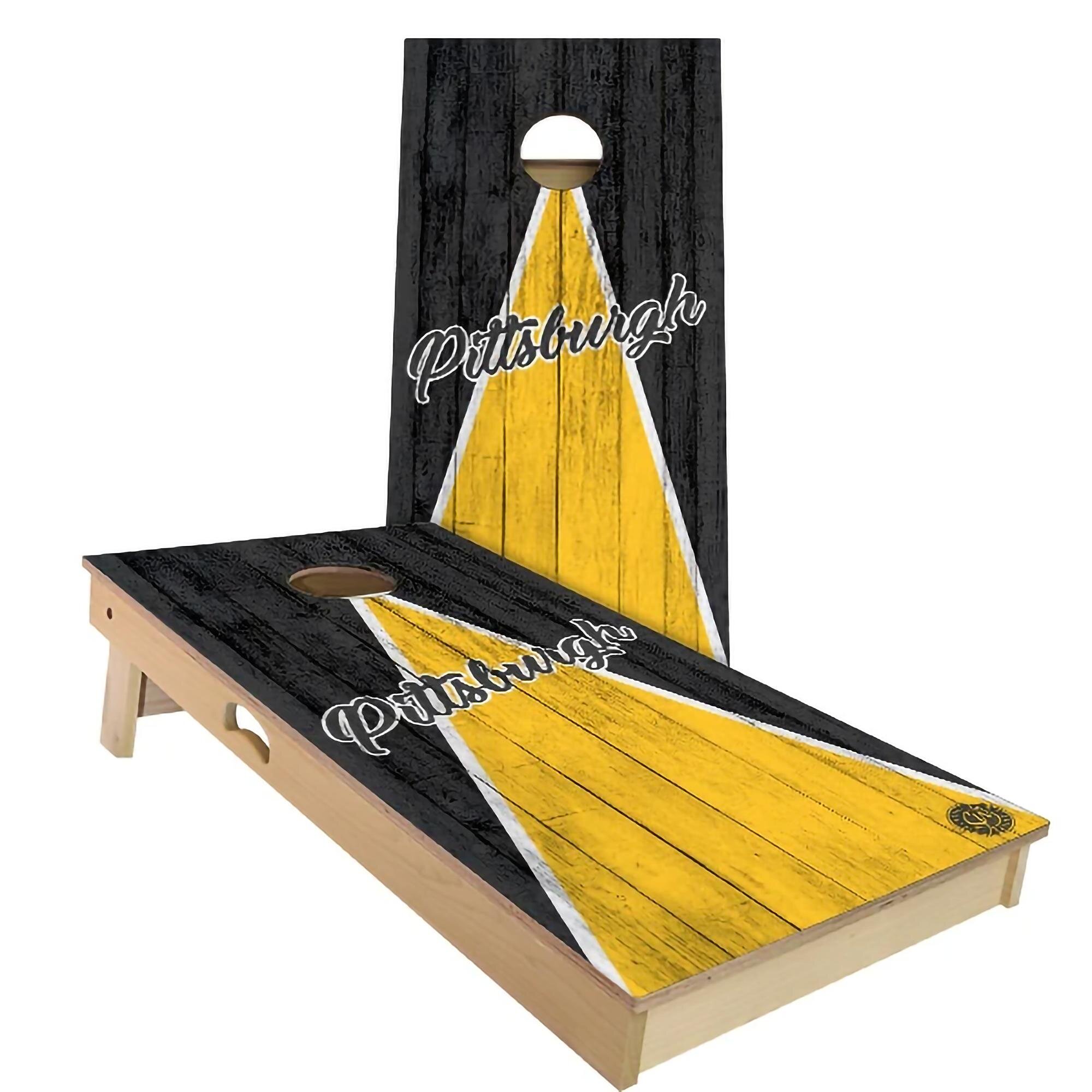 Slick Woody's Regulation Pittsburgh Triangle Cornhole Board Set in Black/Yellow