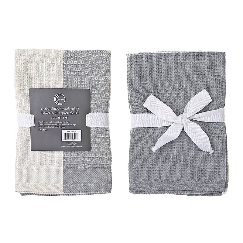 Cotton Waffle Kitchen Towel Linen Set, Gray