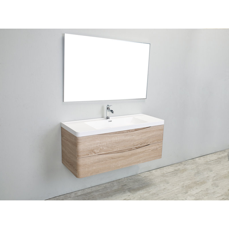 Firkins 48" Wall-Mounted Single Bathroom Vanity Set, Oak
