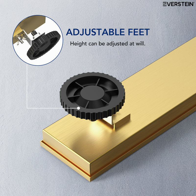 24" Linear Shower Drain with Adjustable Feet, Brushed Gold