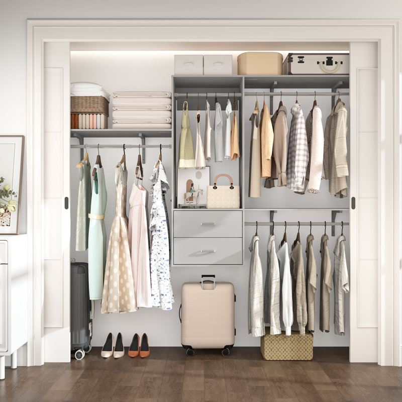 Système d'organisation l 20,47 po à 96 po avec 2 tiroirs en bois , Gris