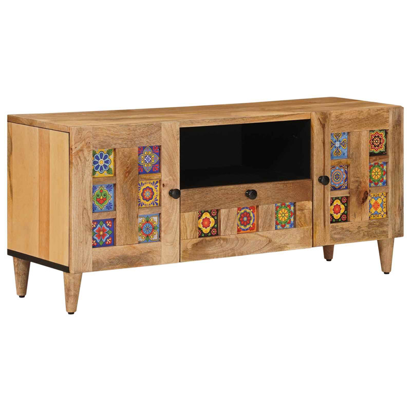Vidaxl TV Cabinet With Drawer With Storage With Door Solid Mango Wood Modern