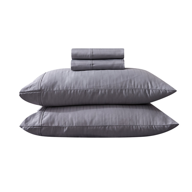 100% Cotton Solid Colour Pillowcase - Set of 4, King Sheet Set + Fitted Sheet + 2 Pillowcases, Light Gray