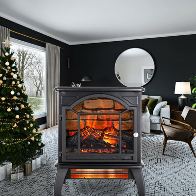 18" 3D Flame Electric Stove - 1500W, 5000 /H, Double Protection, Antique Black Finish Infrared , Freestanding, Removable Foot, Sheet Metal