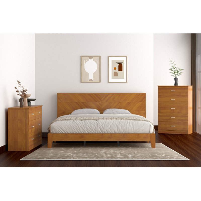 Ensemble de chambre à coucher 3 pièces Curtis, Noyer ambré, Très grand