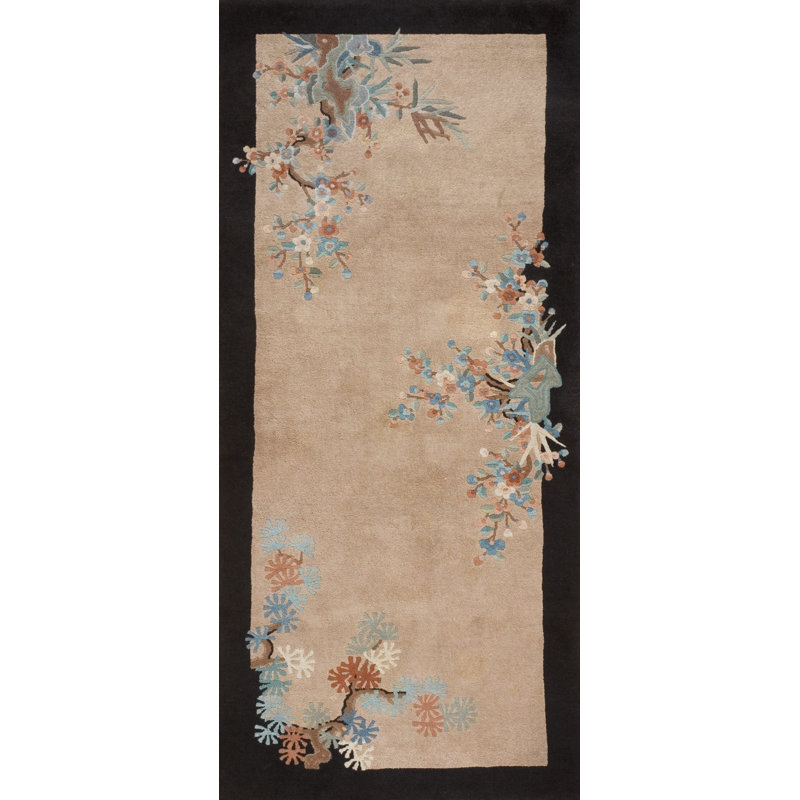 1920s Rectangle Wool Hand Knotted Pile Ivory Beige Cream White Floral Antique Rug
