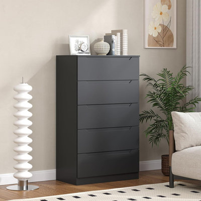 5 Drawer White Dresser, Modern Storage Cabinet for Bedroom, Chest of Drawers Wood Organizer for Living Room