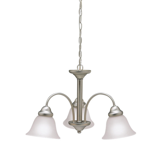 Lustre classique / traditionnel à 3 lumières avec abat-jour Wynberg, Nickel brossé